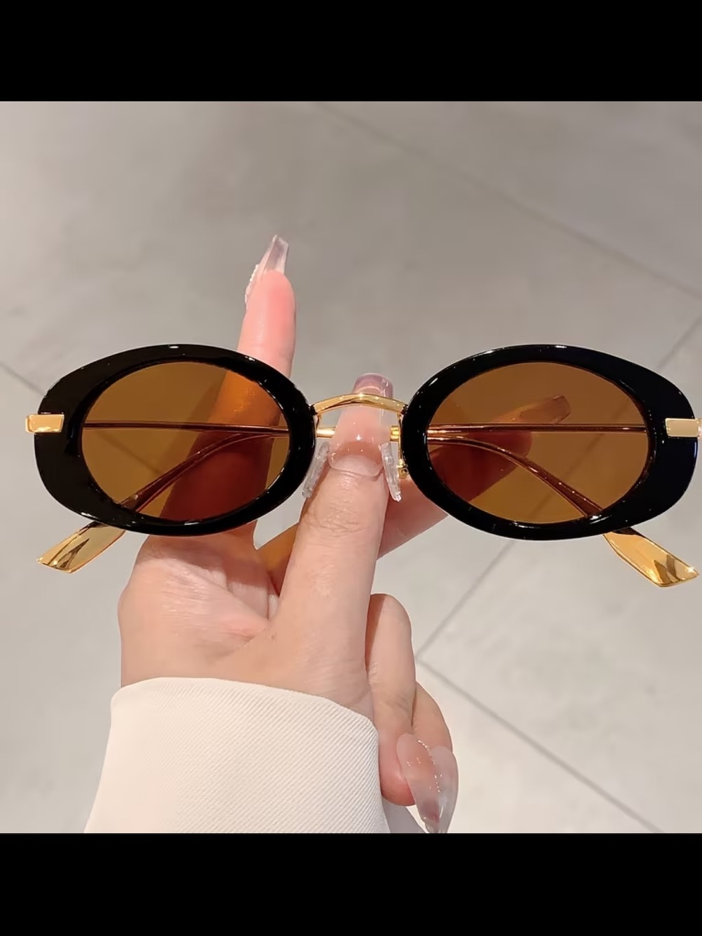 Affordable Fashion Finds Black Frame with Brown Lenses Oval Sunglasses